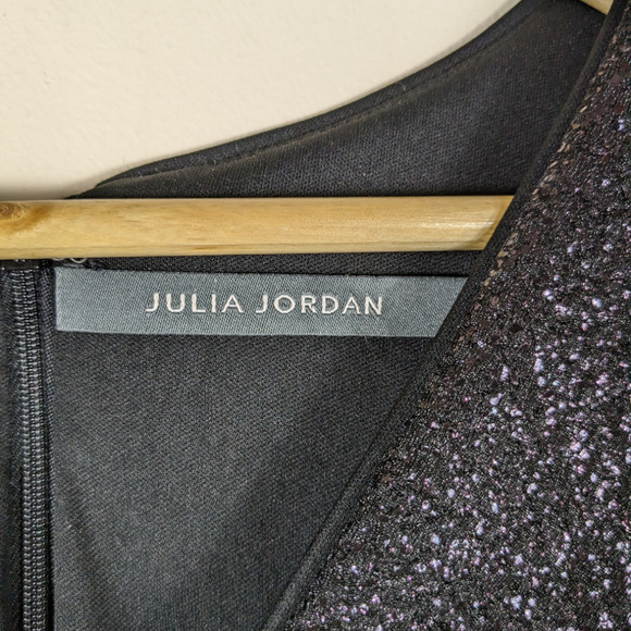 Julia Jordan Dress XL Black Silver Ombre Surplice Neck Pleated Sparkle Cocktail - Picture 10 of 11